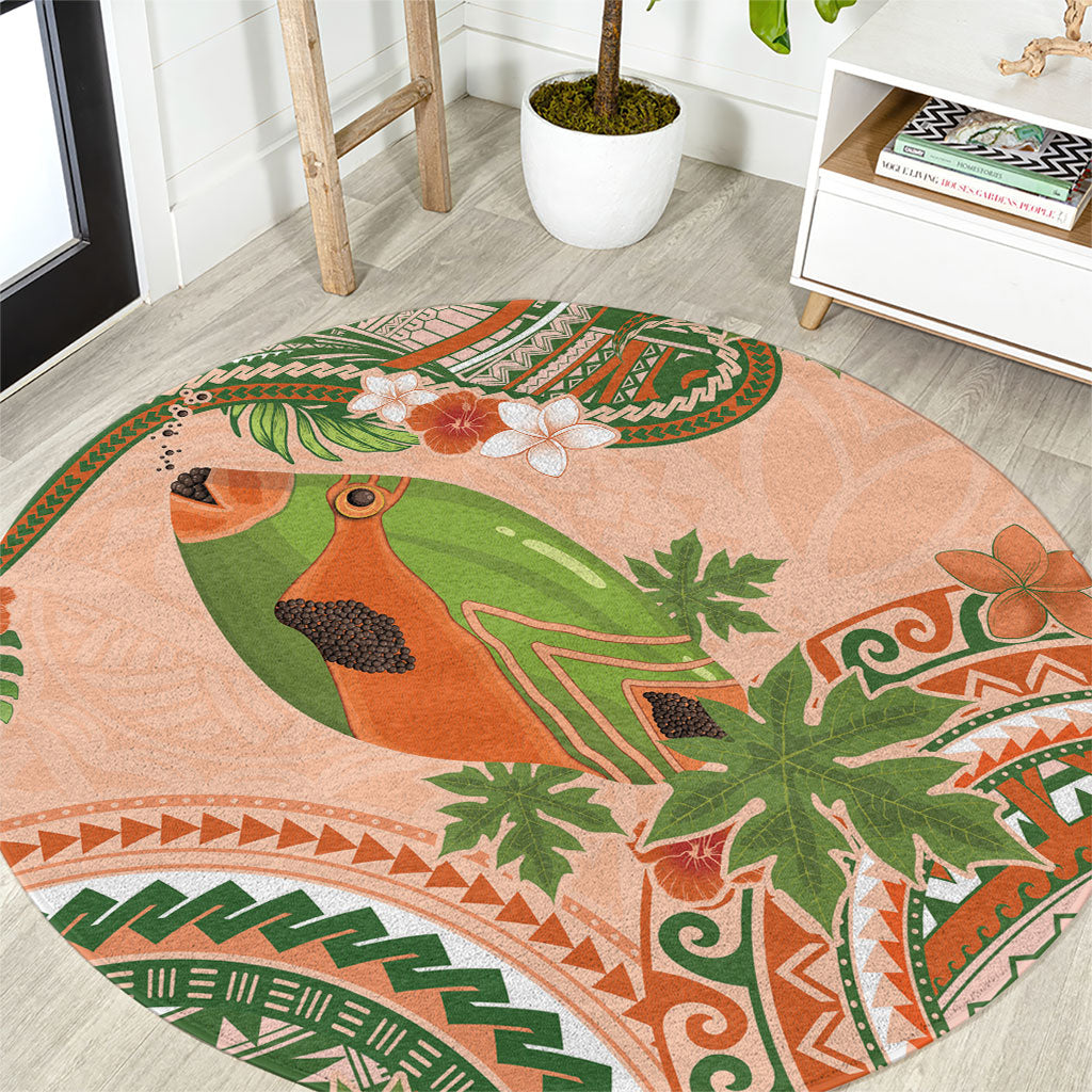 Hawaii Papaya Round Carpet Cute Cosplay Humuhumu Fish Plumeria Waves DT05 Orange - Polynesian Pride