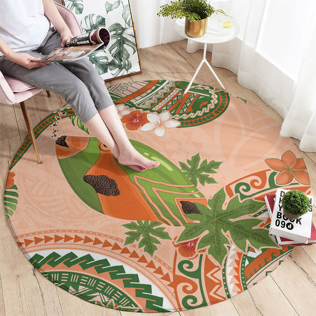Hawaii Papaya Round Carpet Cute Cosplay Humuhumu Fish Plumeria Waves DT05 - Polynesian Pride
