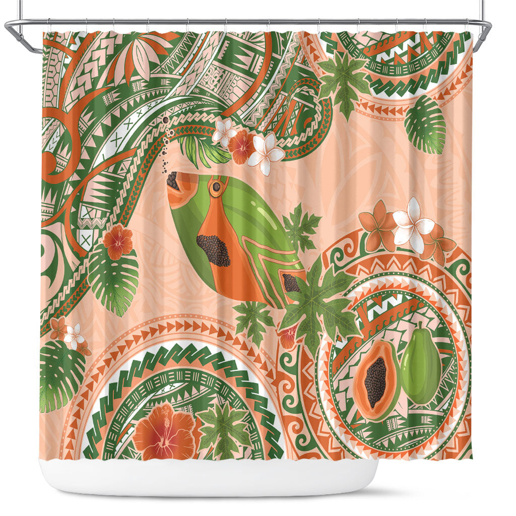 Hawaii Papaya Shower Curtain Cute Cosplay Humuhumu Fish Plumeria Waves DT05 Orange - Polynesian Pride