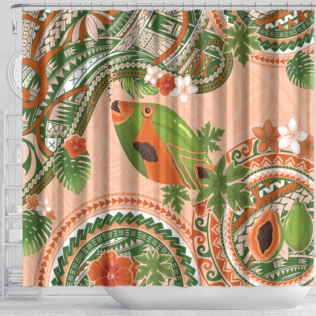Hawaii Papaya Shower Curtain Cute Cosplay Humuhumu Fish Plumeria Waves DT05 - Polynesian Pride