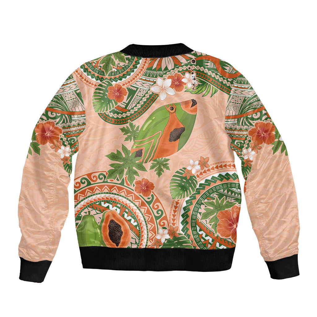 Hawaii Papaya Sleeve Zip Bomber Jacket Cute Cosplay Humuhumu Fish Plumeria Waves DT05 - Polynesian Pride