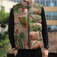 Hawaii Papaya Sleeveless Puffer Jacket Cute Cosplay Humuhumu Fish Plumeria Waves DT05 - Polynesian Pride
