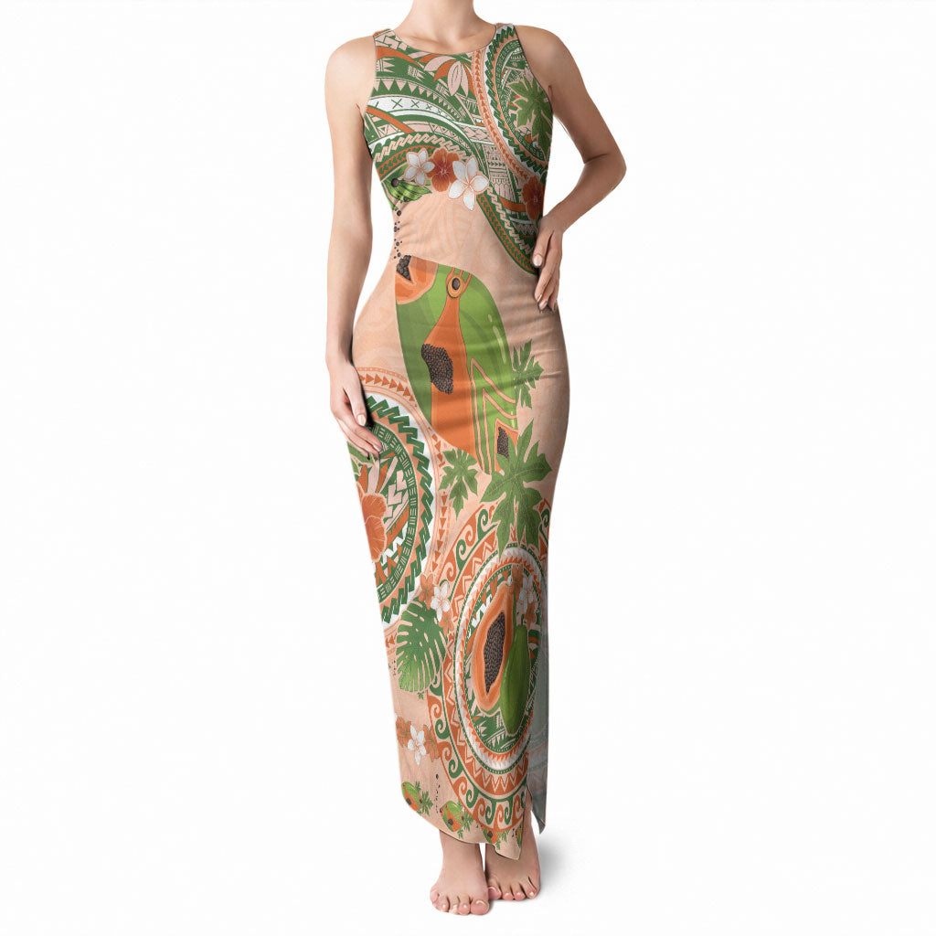 Hawaii Papaya Tank Maxi Dress Cute Cosplay Humuhumu Fish Plumeria Waves DT05 Women Orange - Polynesian Pride