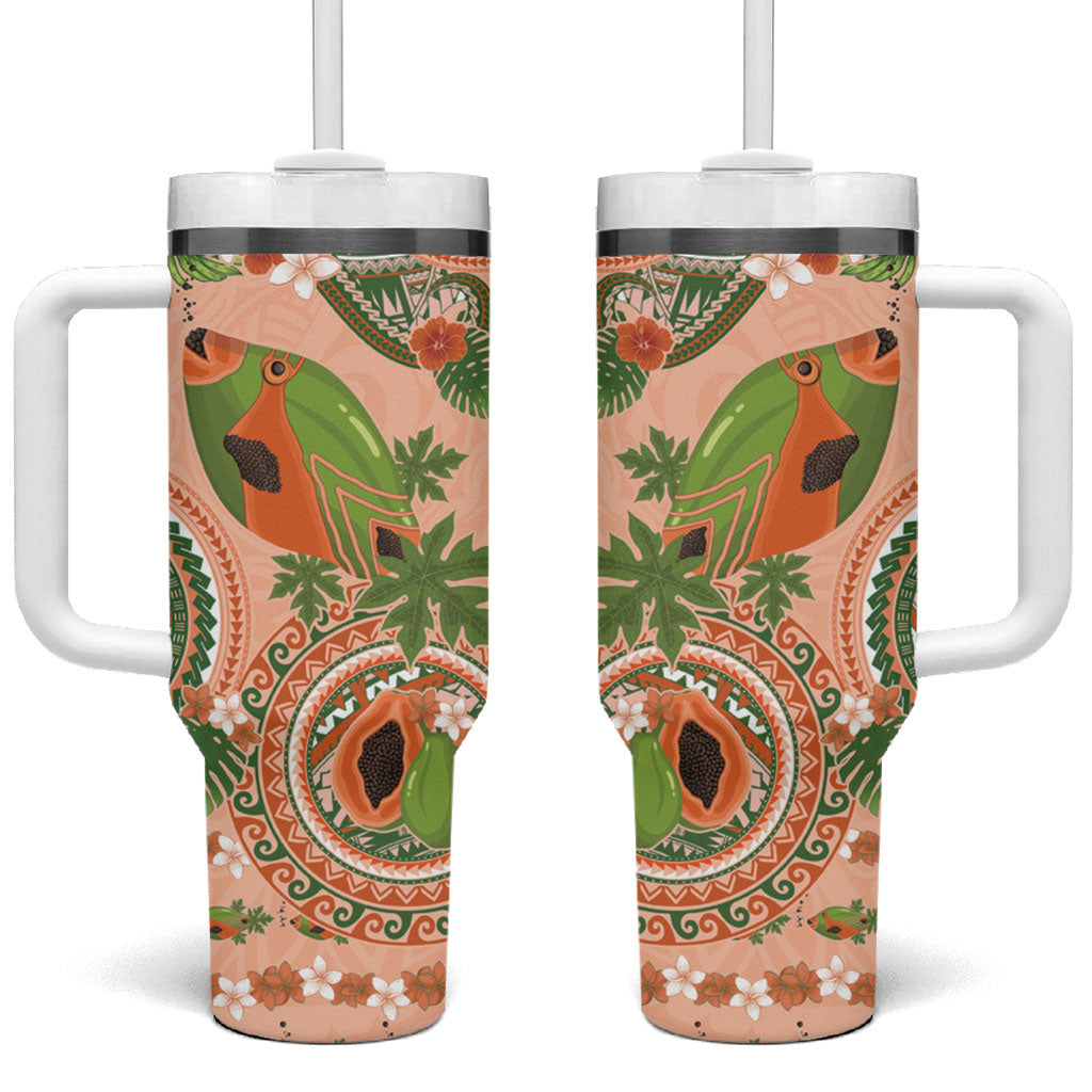 Hawaii Papaya Tumbler With Handle Cute Cosplay Humuhumu Fish Plumeria Waves DT05 One Size: 40 oz Orange - Polynesian Pride