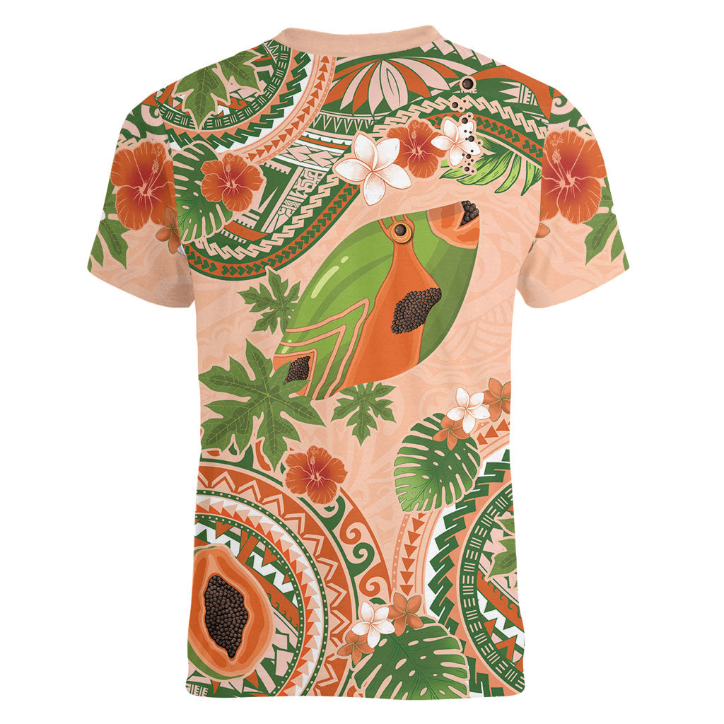 Hawaii Papaya Women V-Neck T-Shirt Cute Cosplay Humuhumu Fish Plumeria Waves DT05 - Polynesian Pride