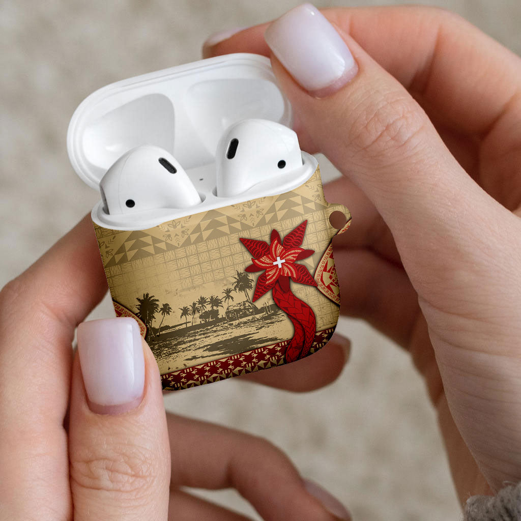 Tonga Language Week AirPods Case Tribal Cross Ngatu Floral Pattern