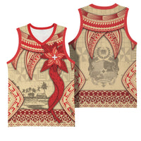 Tonga Language Week Basketball Jersey Tribal Cross Ngatu Floral Pattern