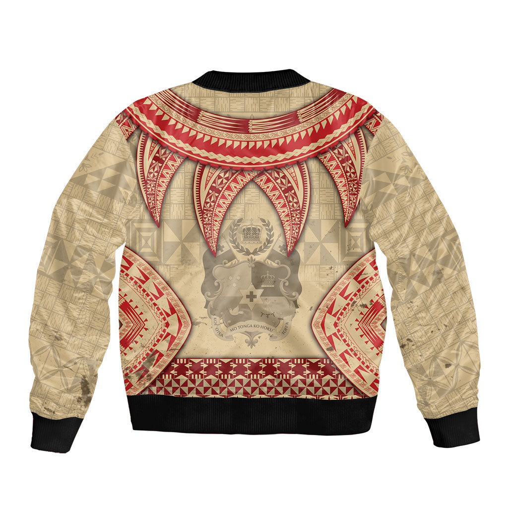 Tonga Language Week Bomber Jacket Tribal Cross Ngatu Floral Pattern
