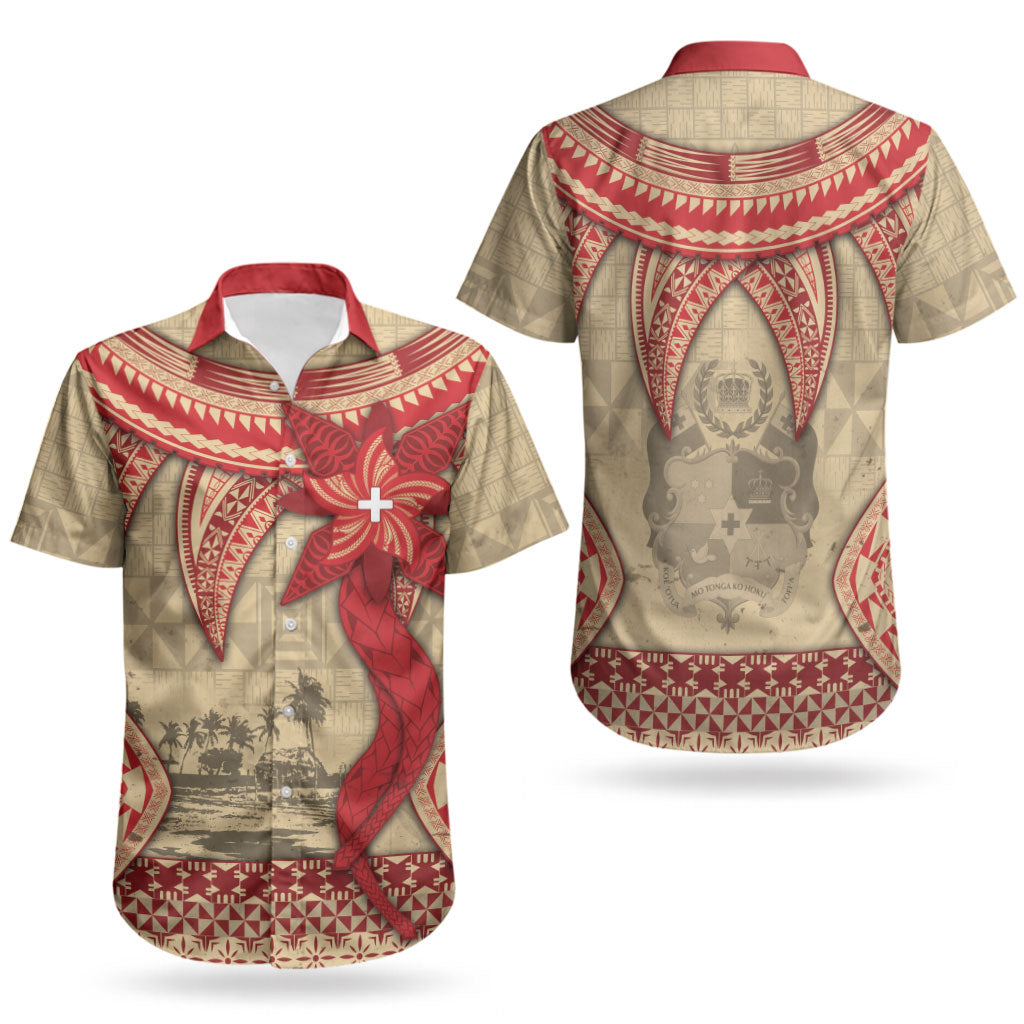 Tonga Language Week Couples Matching Mermaid Dress and Hawaiian Shirt Tribal Cross Ngatu Floral Pattern