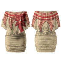 Tonga Language Week Couples Matching Off Shoulder Short Dress and Hawaiian Shirt Tribal Cross Ngatu Floral Pattern