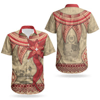 Tonga Language Week Couples Matching Off Shoulder Short Dress and Hawaiian Shirt Tribal Cross Ngatu Floral Pattern
