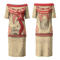 Tonga Language Week Couples Matching Puletasi and Hawaiian Shirt Tribal Cross Ngatu Floral Pattern