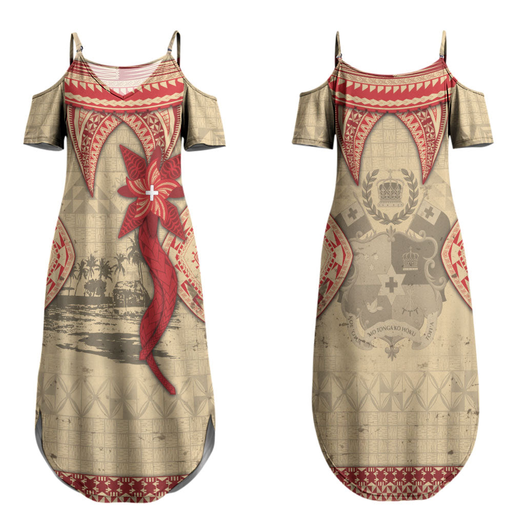 Tonga Language Week Couples Matching Summer Maxi Dress and Long Sleeve Button Shirt Tribal Cross Ngatu Floral Pattern