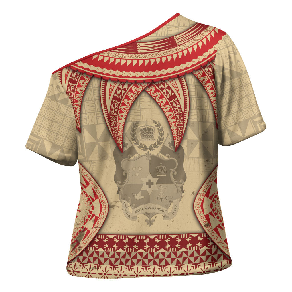 Tonga Language Week Cross Shoulder Shirt Tribal Cross Ngatu Floral Pattern
