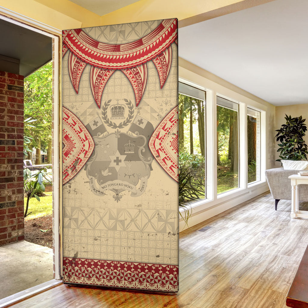 Tonga Language Week Door Cover Tribal Cross Ngatu Floral Pattern
