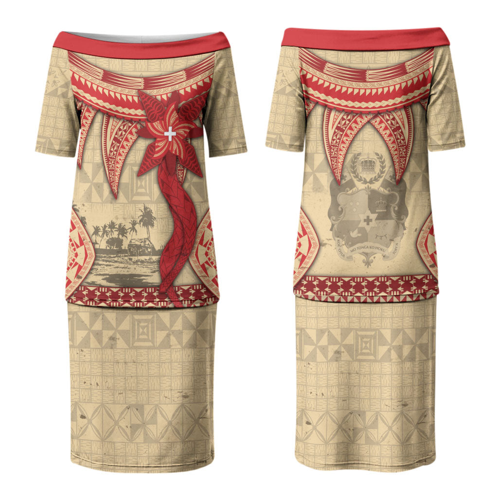 Tonga Language Week Family Matching Puletasi and Hawaiian Shirt Tribal Cross Ngatu Floral Pattern