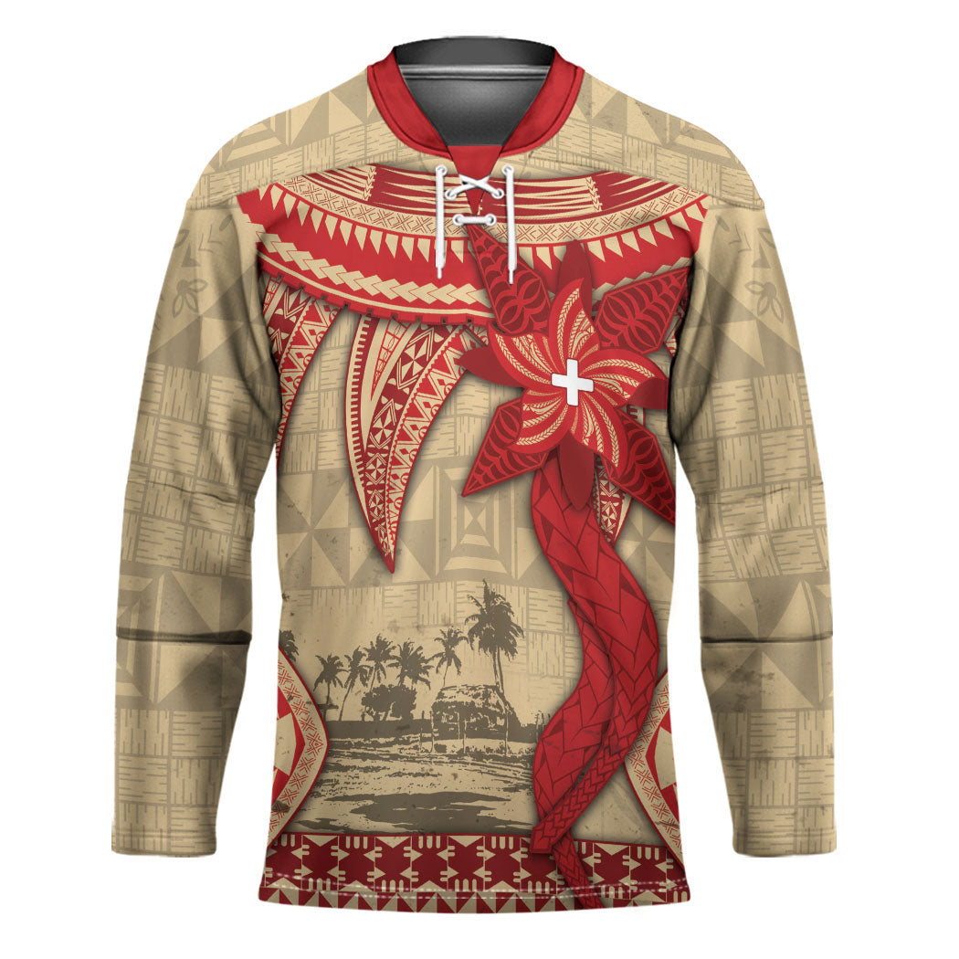 Tonga Language Week Hockey Jersey Tribal Cross Ngatu Floral Pattern