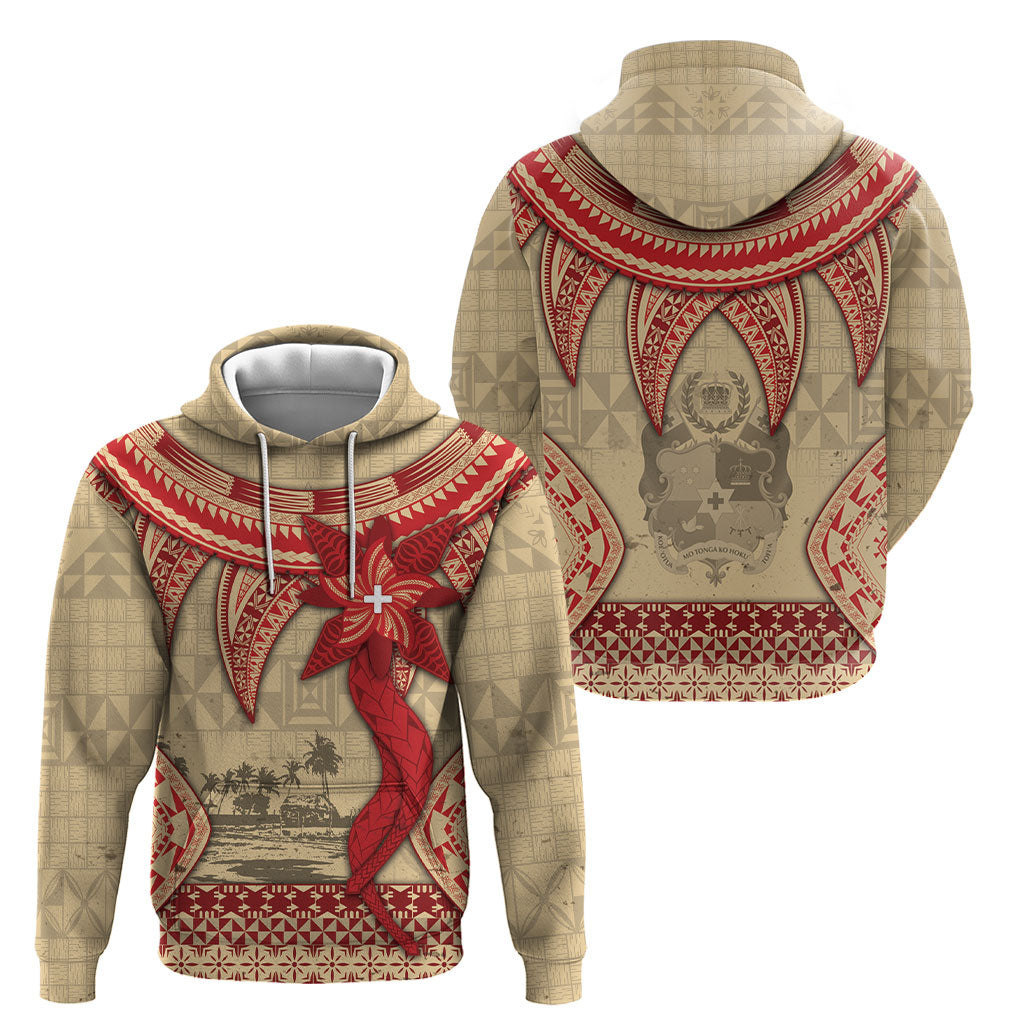 Tonga Language Week Hoodie Tribal Cross Ngatu Floral Pattern