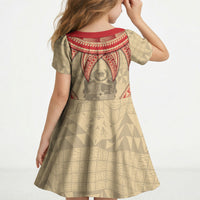 Tonga Language Week Kid Short Sleeve Dress Tribal Cross Ngatu Floral Pattern