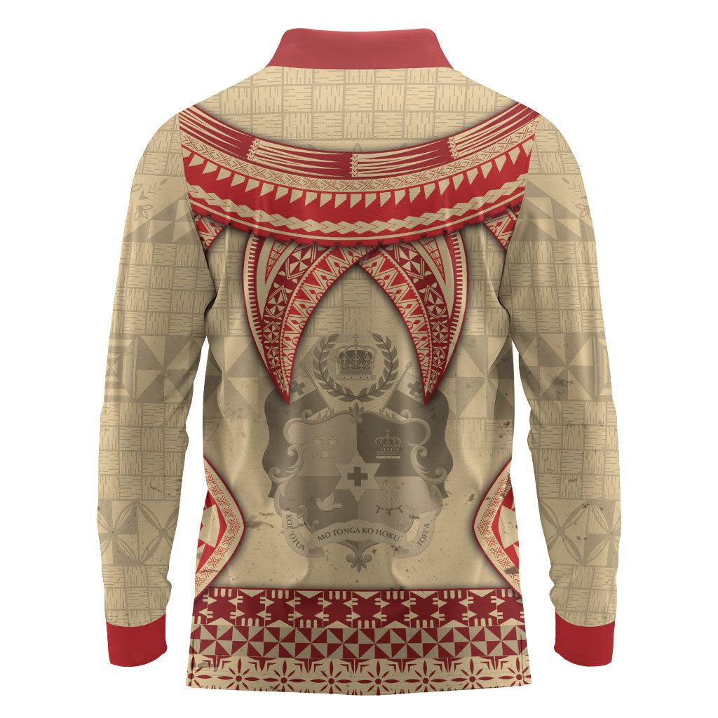 Tonga Language Week Long Sleeve Polo Shirt Tribal Cross Ngatu Floral Pattern