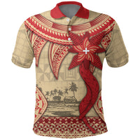 Tonga Language Week Polo Shirt Tribal Cross Ngatu Floral Pattern DT05 Red - Polynesian Pride