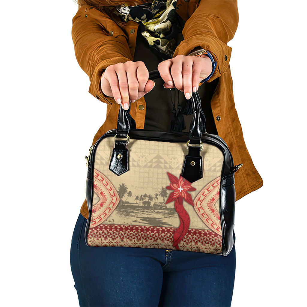 Tonga Language Week Shoulder Handbag Tribal Cross Ngatu Floral Pattern