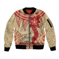 Tonga Language Week Sleeve Zip Bomber Jacket Tribal Cross Ngatu Floral Pattern
