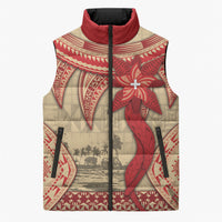 Tonga Language Week Sleeveless Puffer Jacket Tribal Cross Ngatu Floral Pattern
