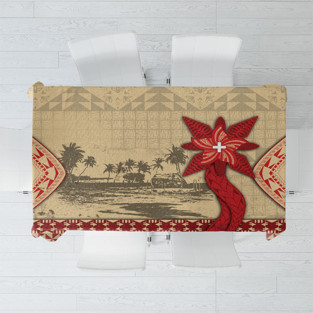 Tonga Language Week Tablecloth Tribal Cross Ngatu Floral Pattern
