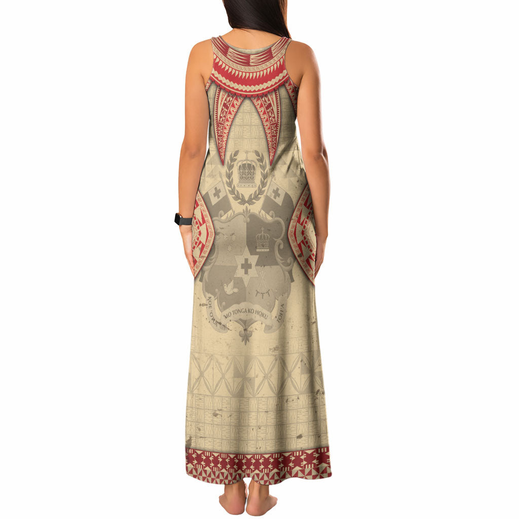 Tonga Language Week Tank Maxi Dress Tribal Cross Ngatu Floral Pattern