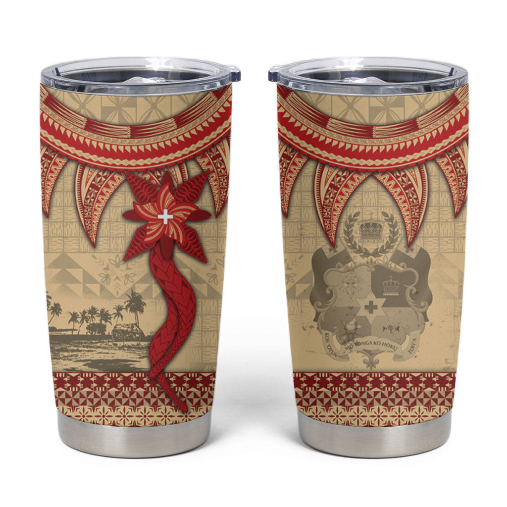 Tonga Language Week Tumbler Cup Tribal Cross Ngatu Floral Pattern