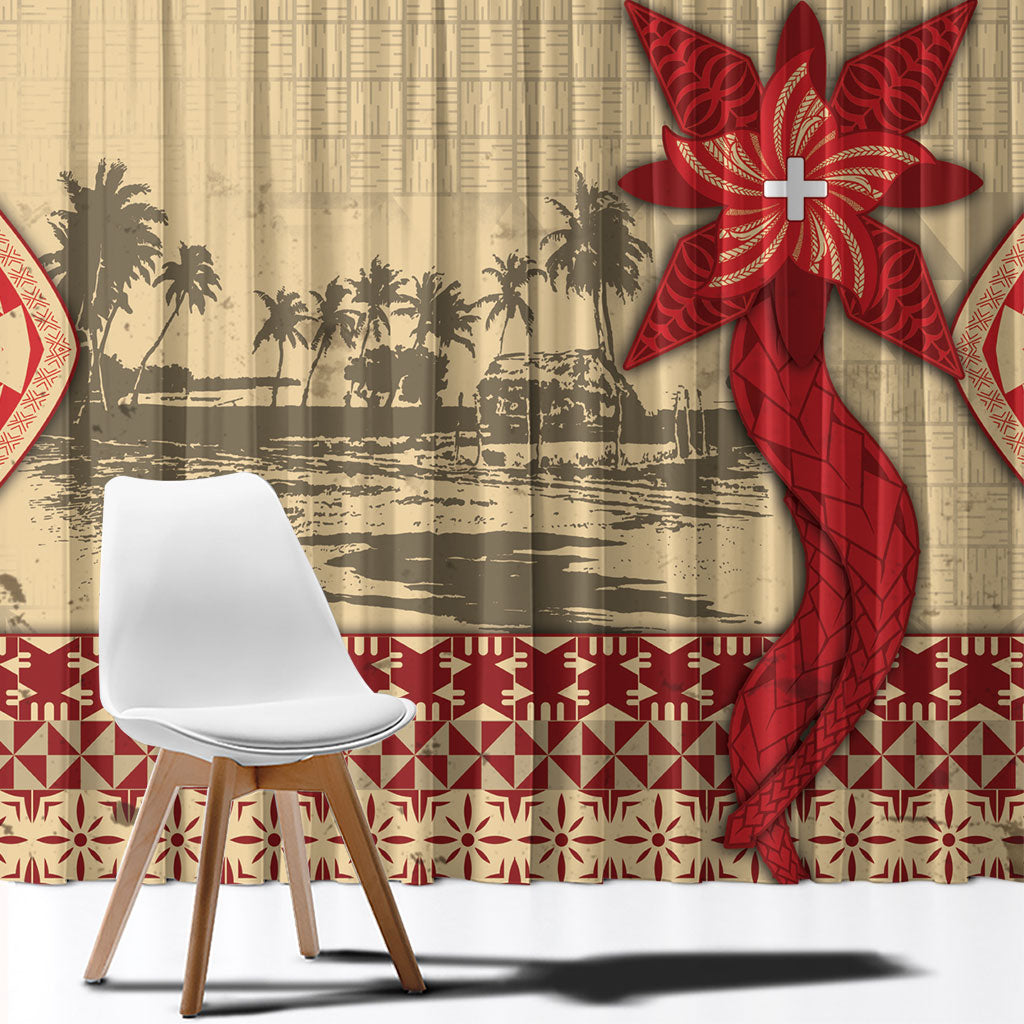 Tonga Language Week Window Curtain Tribal Cross Ngatu Floral Pattern