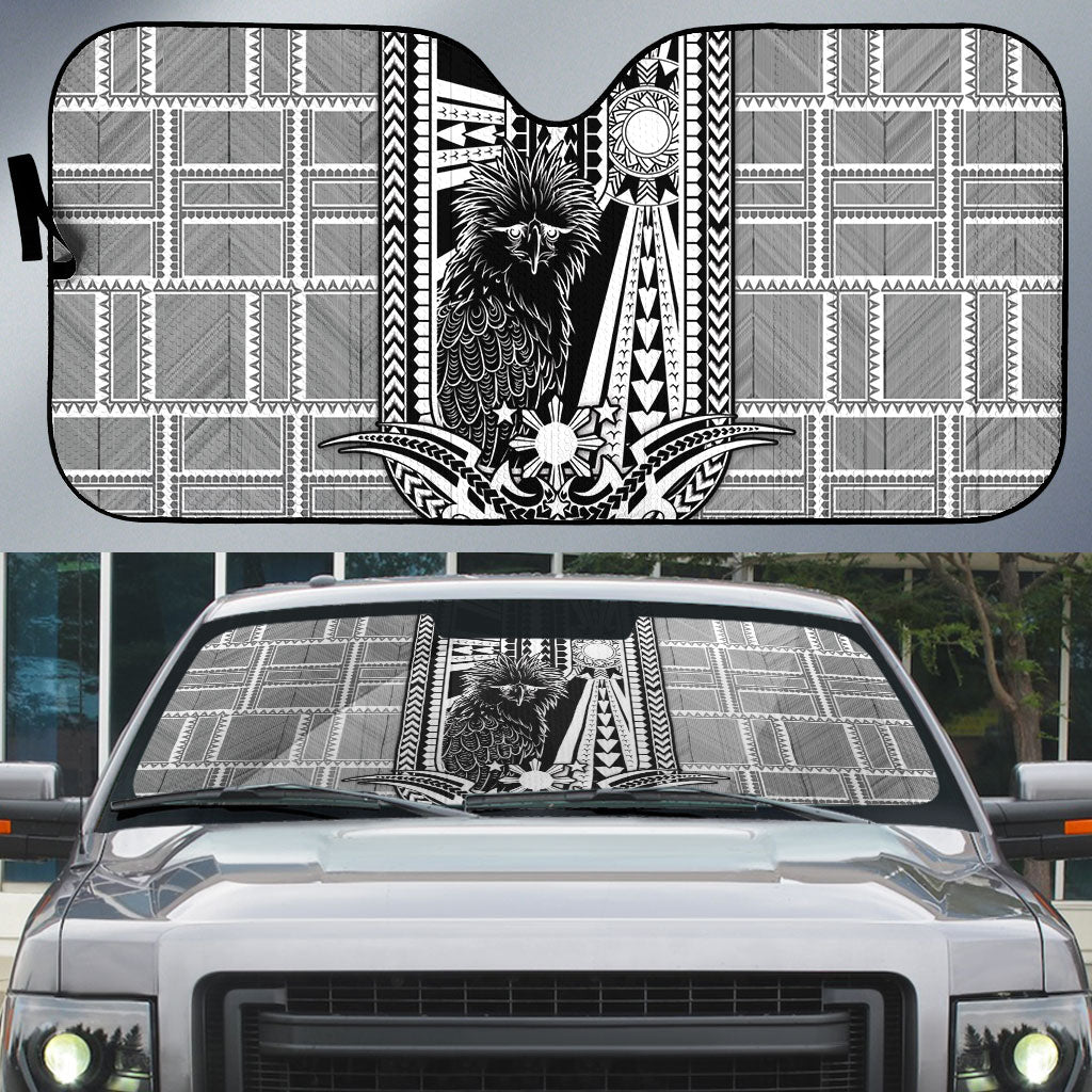 Mabuhay Philippines Festival Auto Sun Shade Philippine Eagle Sun Three Stars Barong Pattern DT05 Gray - Polynesian Pride