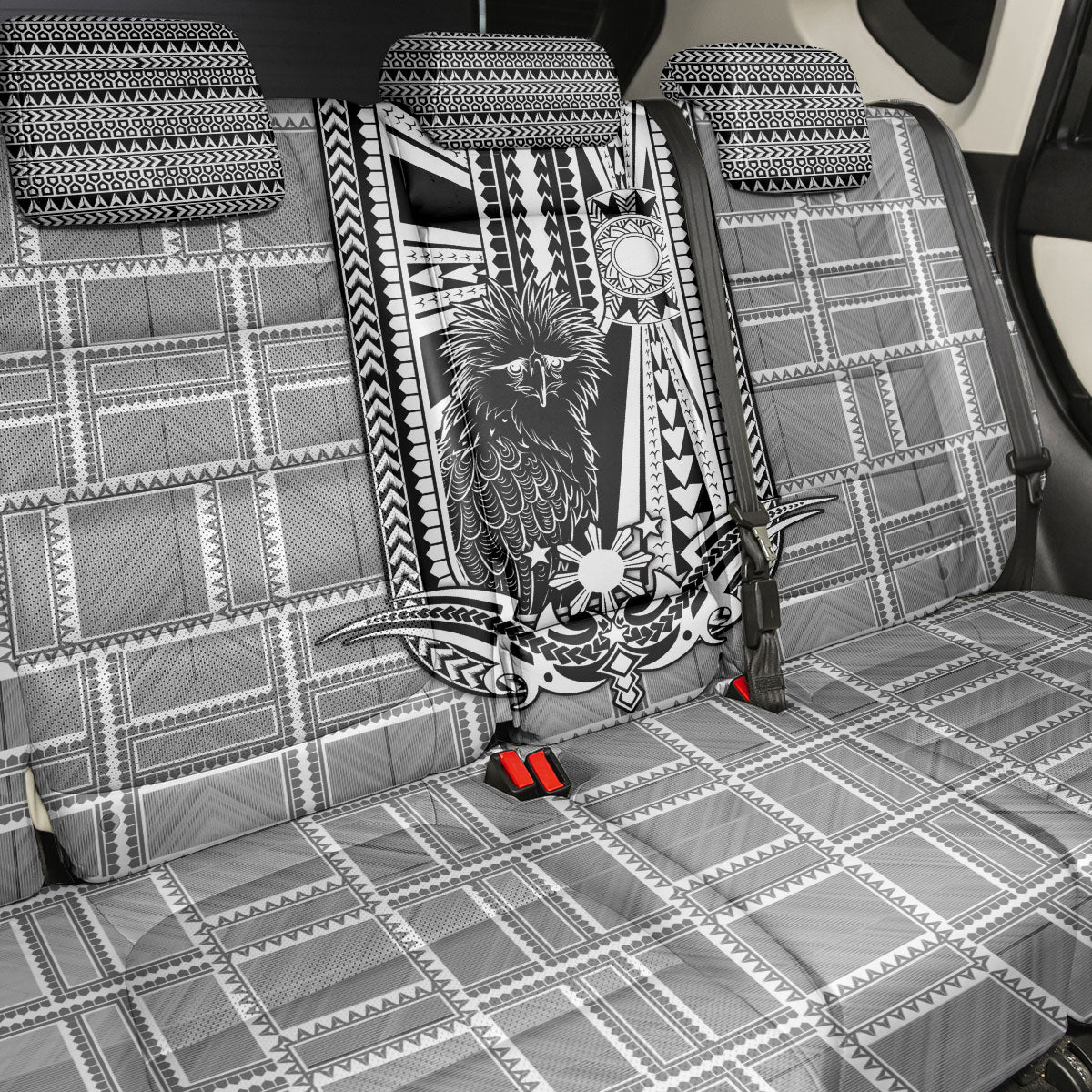 Mabuhay Philippines Festival Back Car Seat Cover Philippine Eagle Sun Three Stars Barong Pattern DT05 - Polynesian Pride