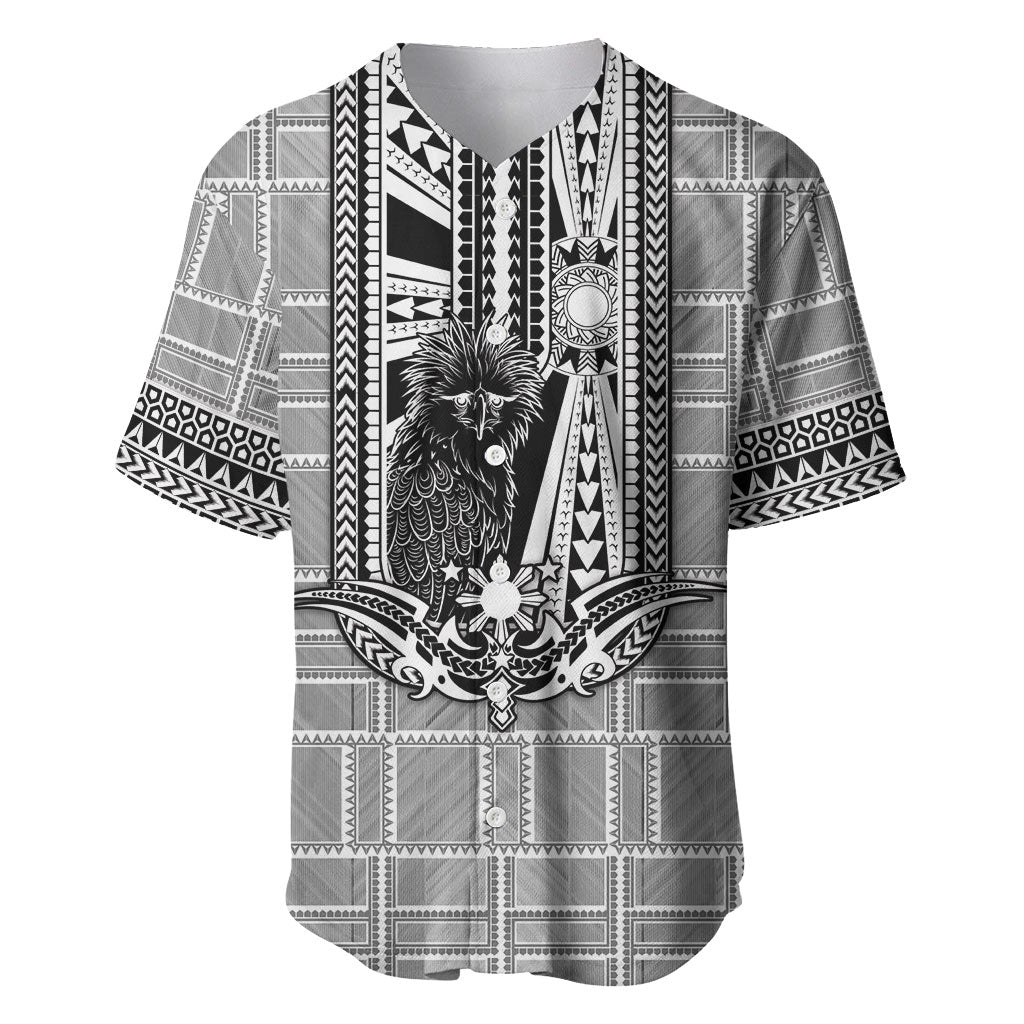 Mabuhay Philippines Festival Baseball Jersey Philippine Eagle Sun Three Stars Barong Pattern DT05 Gray - Polynesian Pride