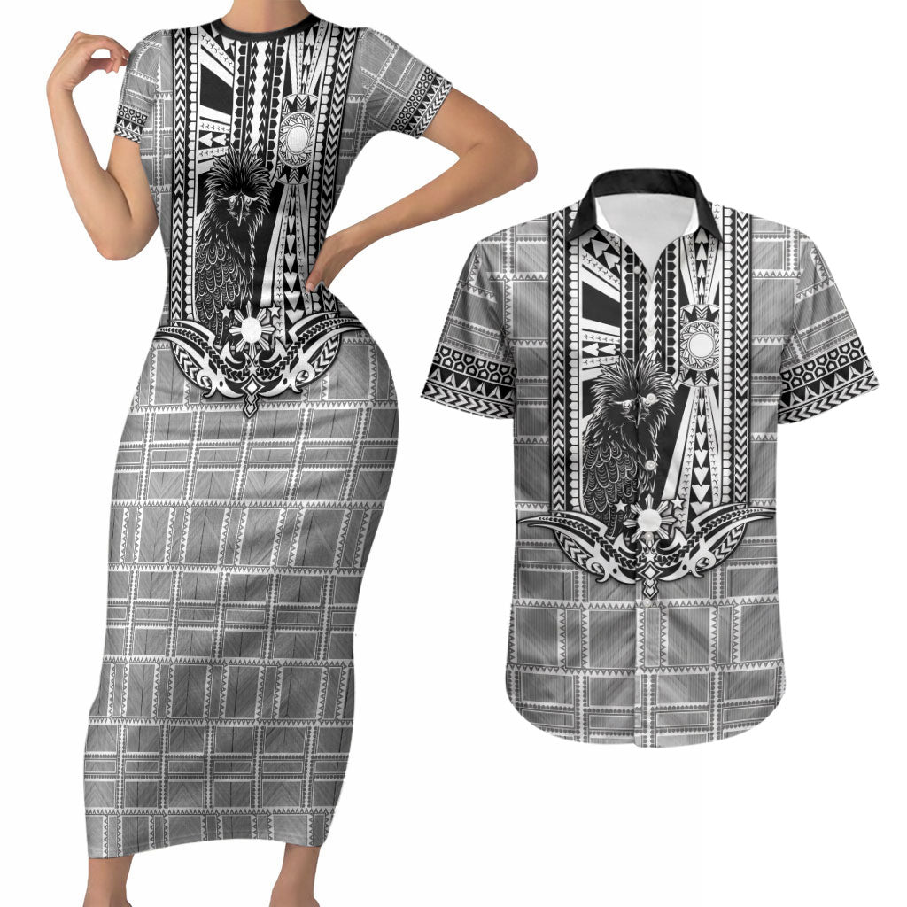 Mabuhay Philippines Festival Couples Matching Short Sleeve Bodycon Dress and Hawaiian Shirt Philippine Eagle Sun Three Stars Barong Pattern