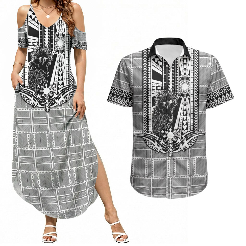 Mabuhay Philippines Festival Couples Matching Summer Maxi Dress and Hawaiian Shirt Philippine Eagle Sun Three Stars Barong Pattern