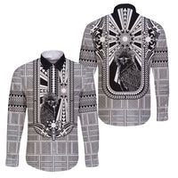 Mabuhay Philippines Festival Family Matching Off Shoulder Maxi Dress and Hawaiian Shirt Philippine Eagle Sun Three Stars Barong Pattern DT05 Dad's Shirt - Long Sleeve Gray - Polynesian Pride