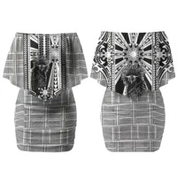 Mabuhay Philippines Festival Family Matching Off Shoulder Short Dress and Hawaiian Shirt Philippine Eagle Sun Three Stars Barong Pattern DT05 Mom's Dress Gray - Polynesian Pride