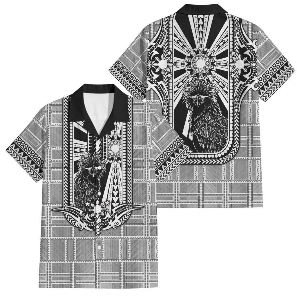 Mabuhay Philippines Festival Family Matching Off Shoulder Short Dress and Hawaiian Shirt Philippine Eagle Sun Three Stars Barong Pattern DT05 Dad's Shirt - Short Sleeve Gray - Polynesian Pride