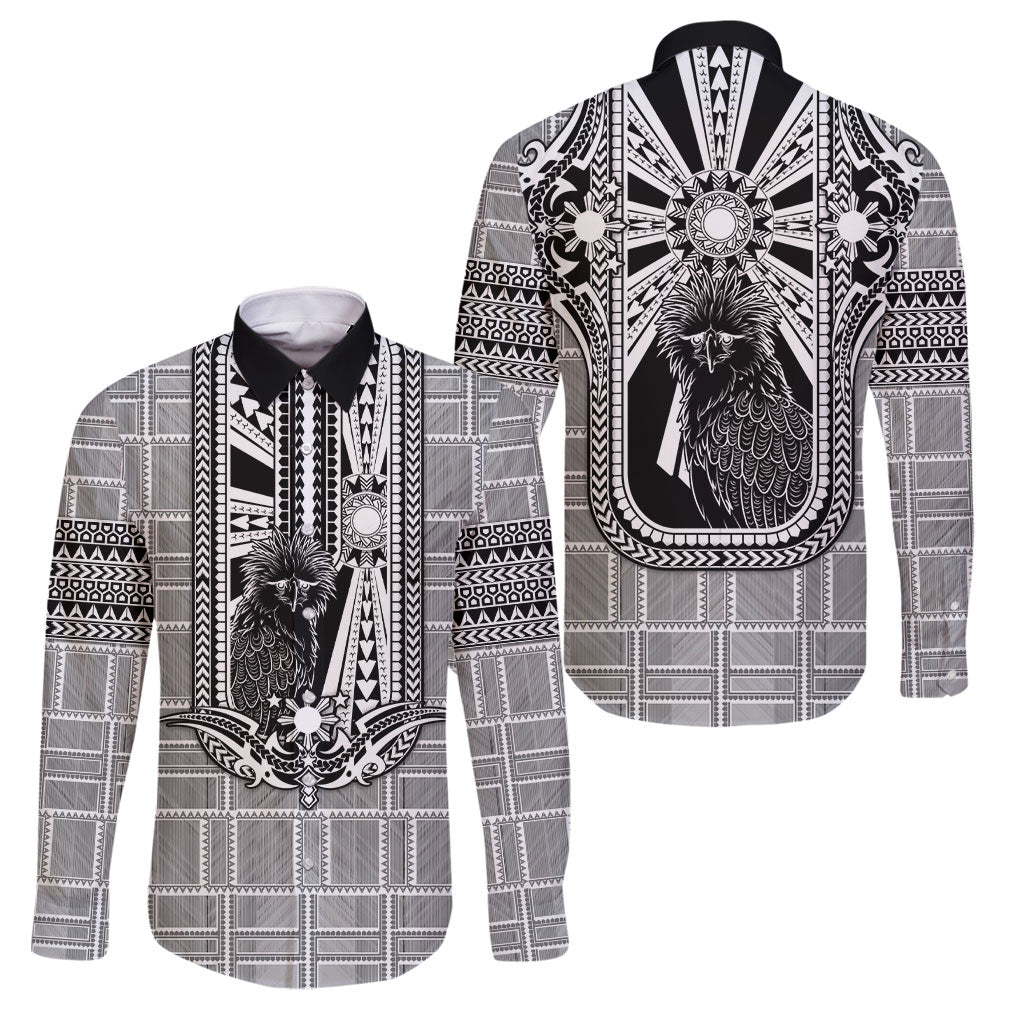 Mabuhay Philippines Festival Family Matching Puletasi and Hawaiian Shirt Philippine Eagle Sun Three Stars Barong Pattern DT05 Dad's Shirt - Long Sleeve Gray - Polynesian Pride