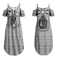 Mabuhay Philippines Festival Family Matching Summer Maxi Dress and Hawaiian Shirt Philippine Eagle Sun Three Stars Barong Pattern DT05 Mom's Dress Gray - Polynesian Pride