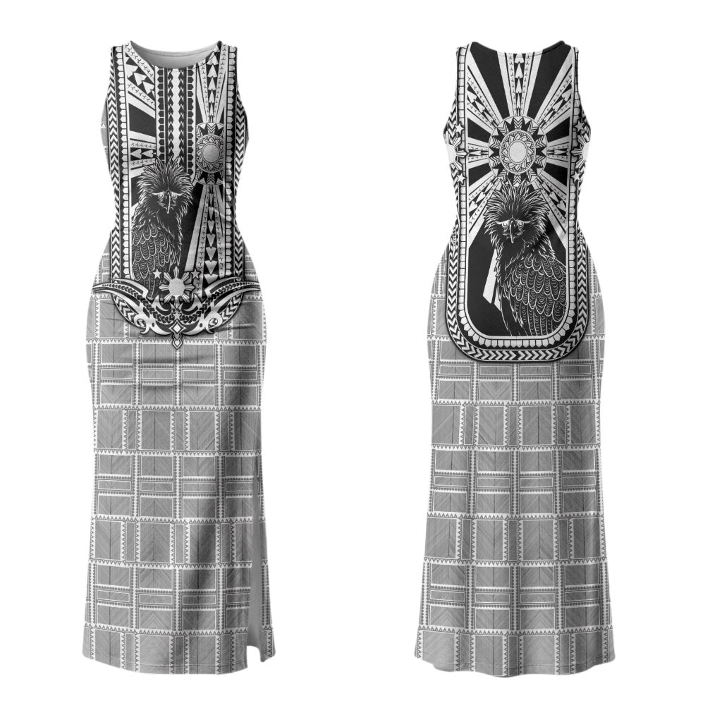 Mabuhay Philippines Festival Family Matching Tank Maxi Dress and Hawaiian Shirt Philippine Eagle Sun Three Stars Barong Pattern DT05 Mom's Dress Gray - Polynesian Pride
