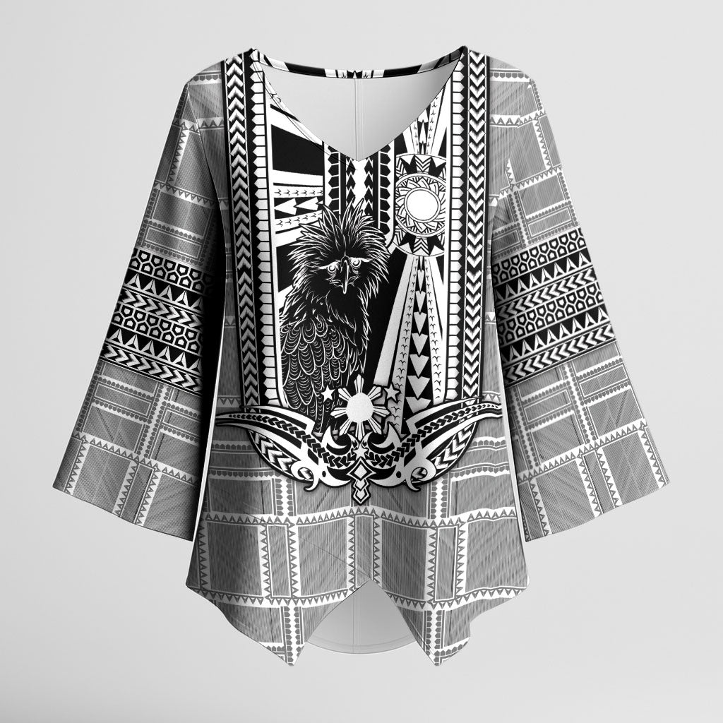 Mabuhay Philippines Festival Kimono Sleeve Blouse Philippine Eagle Sun Three Stars Barong Pattern DT05 Female Gray - Polynesian Pride