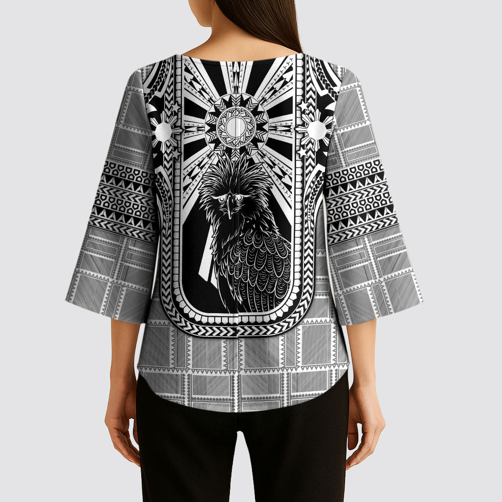 Mabuhay Philippines Festival Kimono Sleeve Blouse Philippine Eagle Sun Three Stars Barong Pattern DT05 - Polynesian Pride