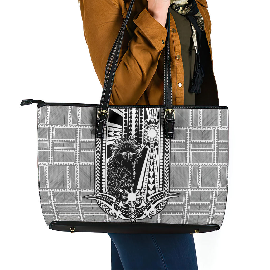Mabuhay Philippines Festival Leather Tote Bag Philippine Eagle Sun Three Stars Barong Pattern DT05 - Polynesian Pride