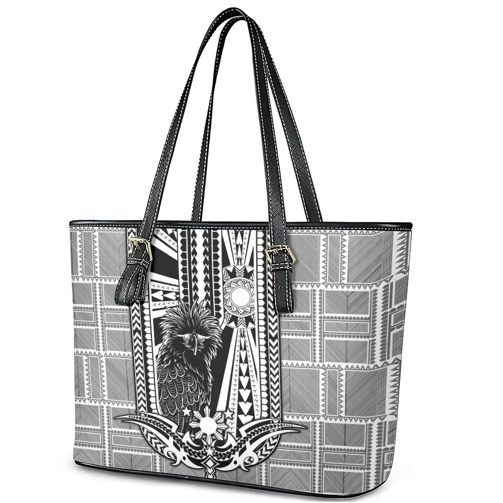 Mabuhay Philippines Festival Leather Tote Bag Philippine Eagle Sun Three Stars Barong Pattern DT05 - Polynesian Pride