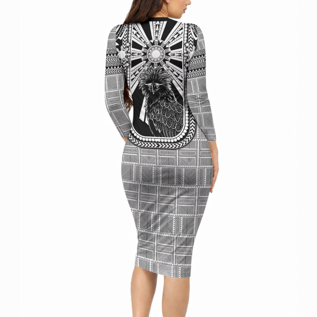 Mabuhay Philippines Festival Long Sleeve Bodycon Dress Philippine Eagle Sun Three Stars Barong Pattern DT05 - Polynesian Pride