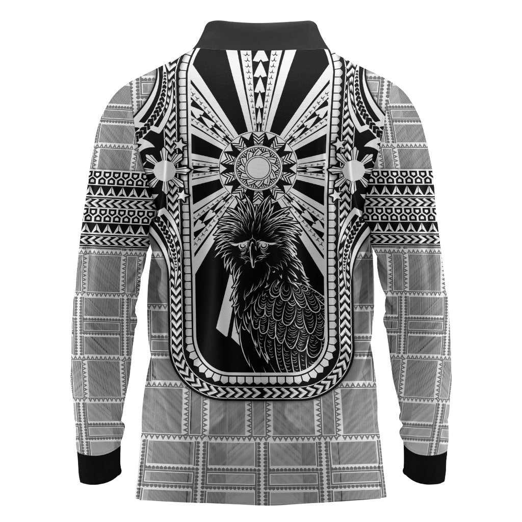 Mabuhay Philippines Festival Long Sleeve Polo Shirt Philippine Eagle Sun Three Stars Barong Pattern DT05 - Polynesian Pride
