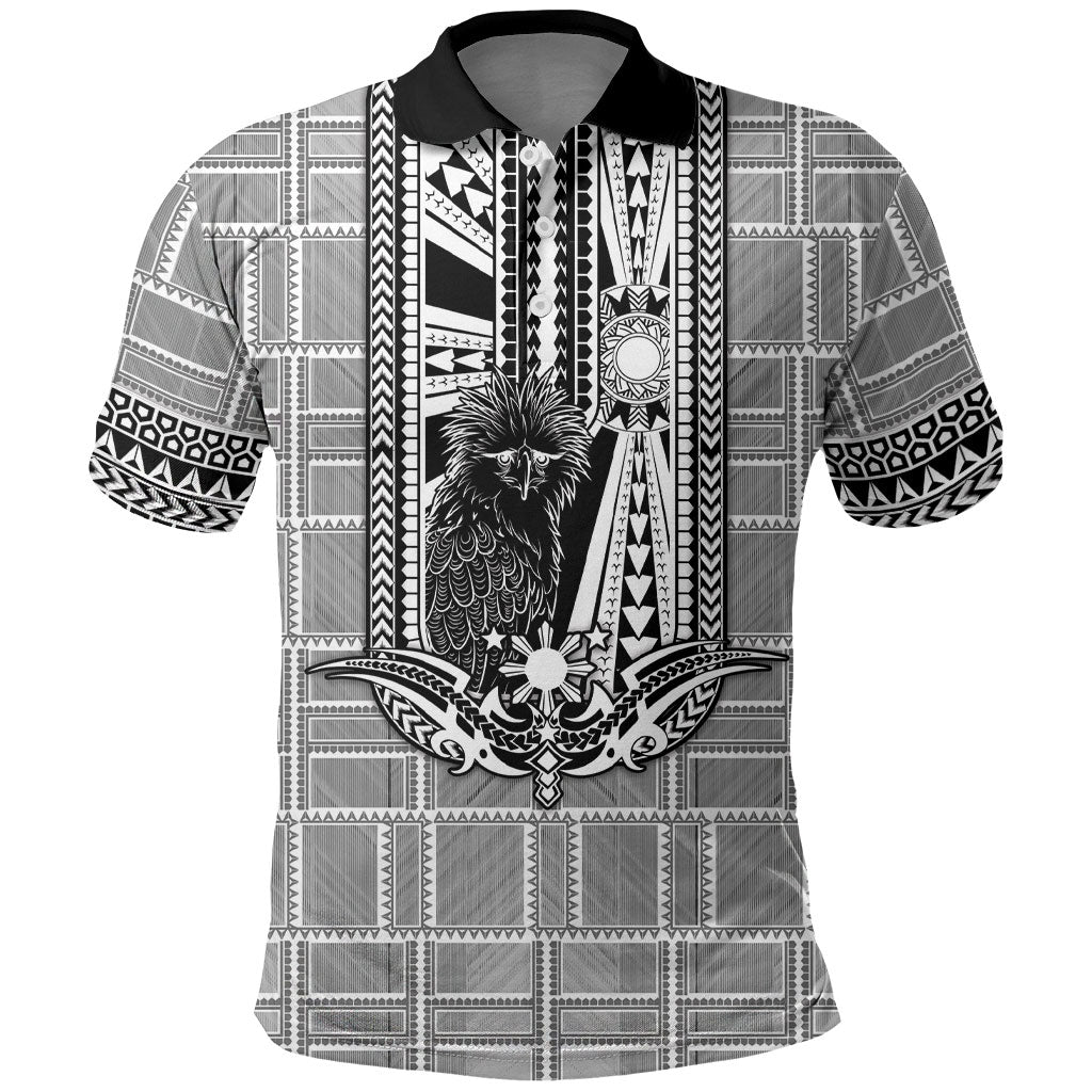 Mabuhay Philippines Festival Polo Shirt Philippine Eagle Sun Three Stars Barong Pattern DT05 Gray - Polynesian Pride